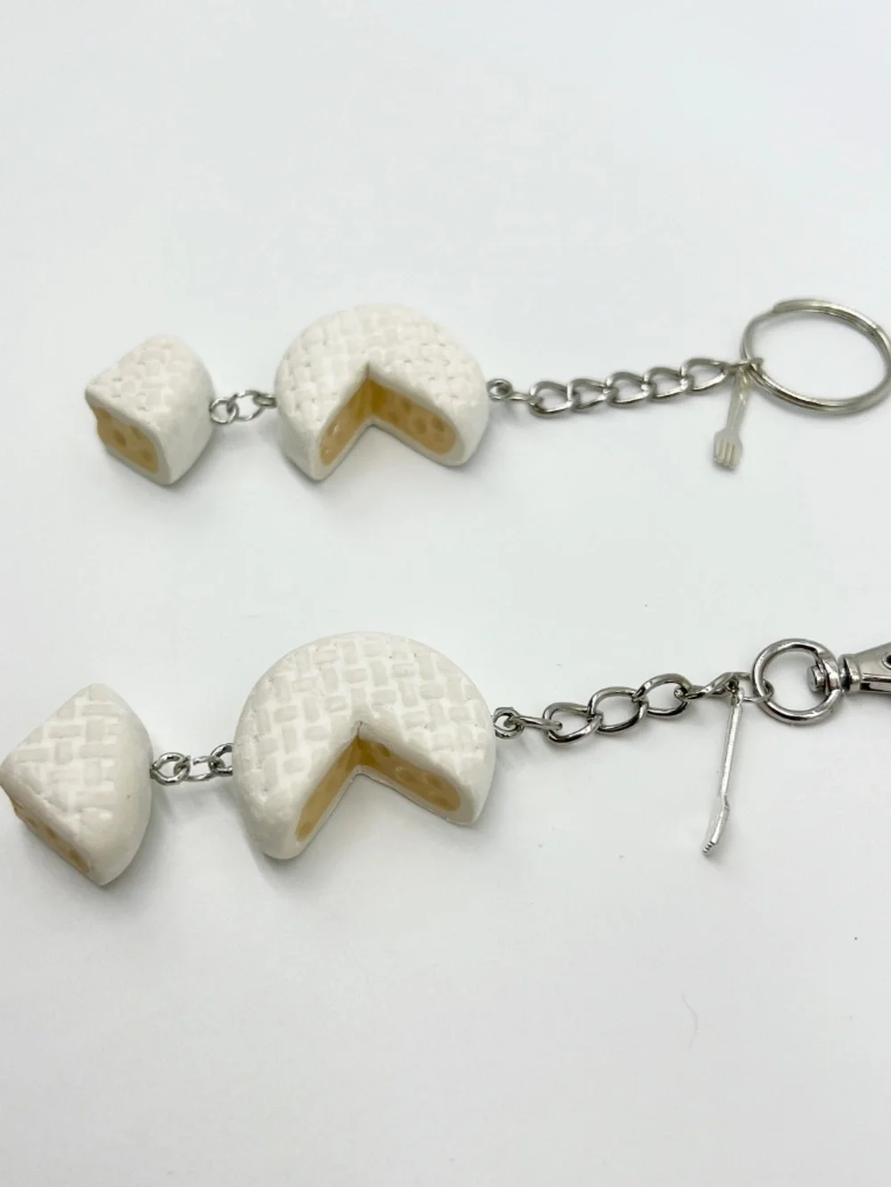 Brie & Gouda Cheese Keychain or Bag Clip | Handmade Cheese Rounds Accessory